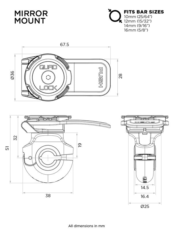 Suporte para smartphone QUAD LOCK para espelho retrovisor - Motoboxe