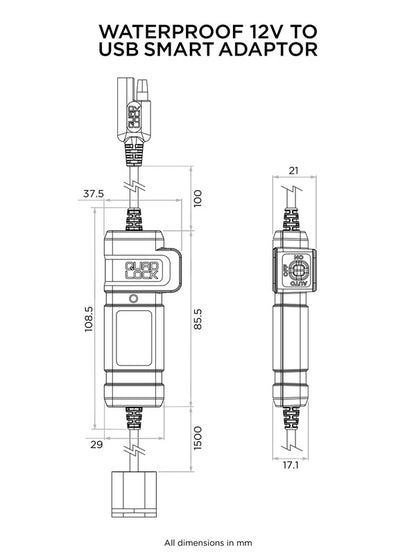Adaptador impermeável QUAD LOCK de 12V a USB - Motoboxe