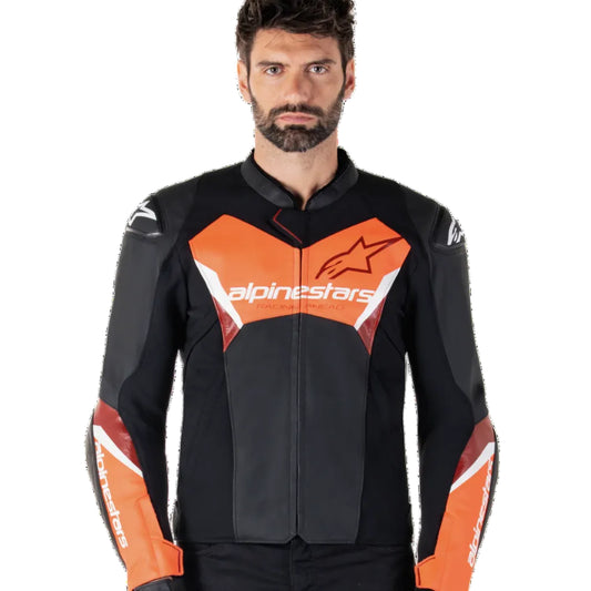 BLUSÃO ALPINESTARS DE COURO FASTER V3 PRETO / LARANJA - Motoboxe