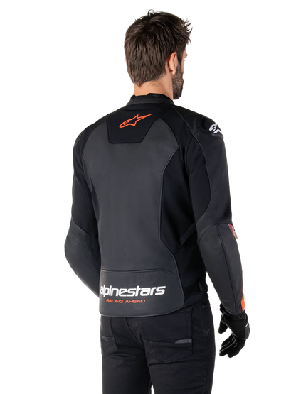 BLUSÃO ALPINESTARS DE COURO FASTER V3 PRETO / LARANJA - Motoboxe