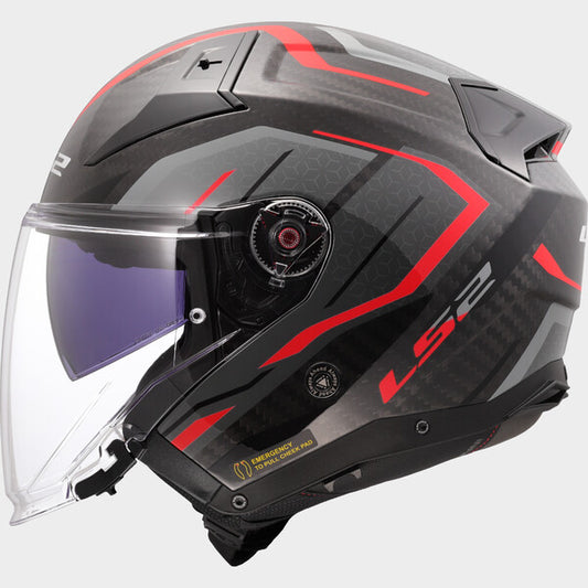 Capacete LS2 INFINITY II CARBONO URUS PRETO / VERMELHO