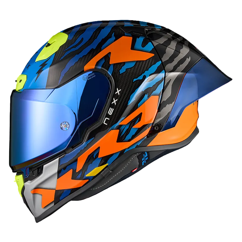 Capacete NEXX X.R3R CARBONO ZIGER LARANJA / AZUL - Motoboxe