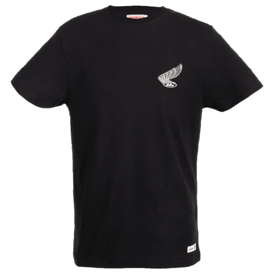T-SHIRT HONDA HERITAGE COM LÓGOTIPO DE ASA HONDA EM PRETO - Motoboxe