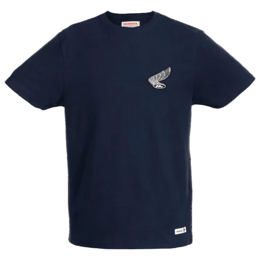 T-SHIRT HONDA HERITAGE COM LÓGOTIPO DE ASA HONDA EM AZUL MARINHO - Motoboxe